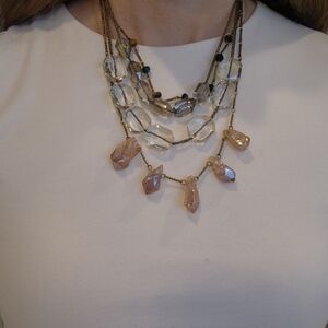 Anthropologie Gold and Clear Multi-Strand Necklace